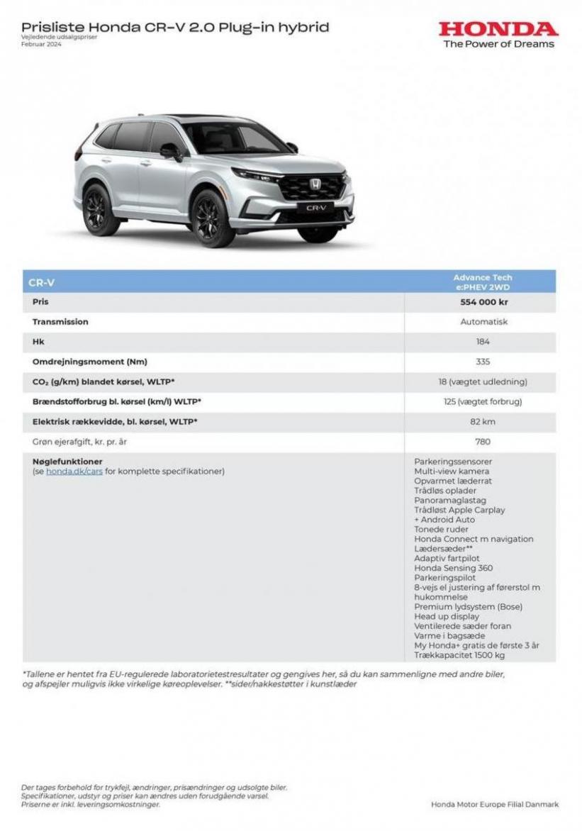 Honda Prisliste CR-V PHEV. Honda (2025-04-05-2025-04-05)